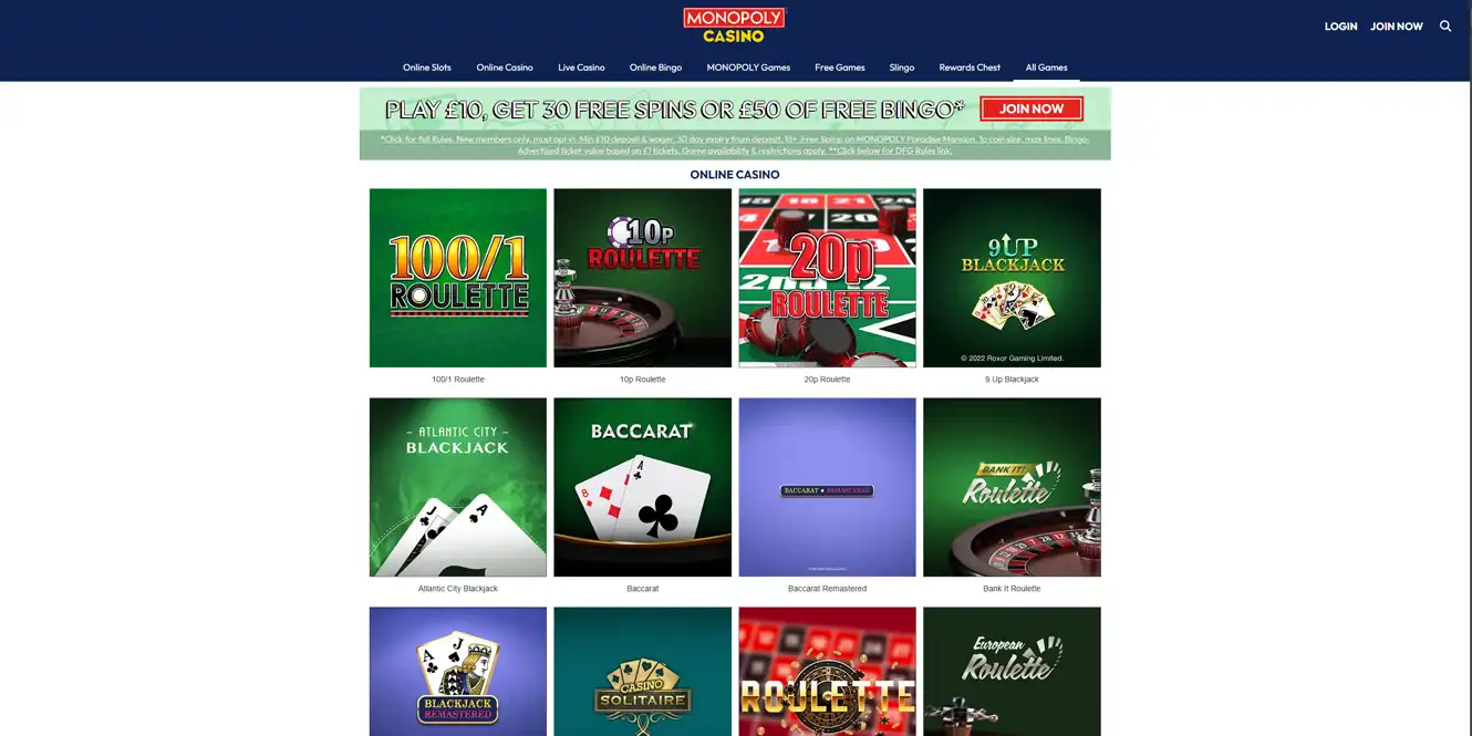 monopolycasino all games